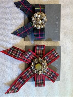 Talbots Plaid Ribbon Brooch Set - Red, Green, Blue